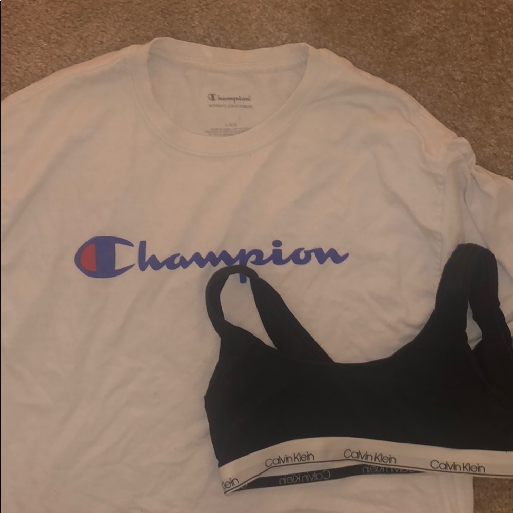Calvin Klein bra & champion shirt!